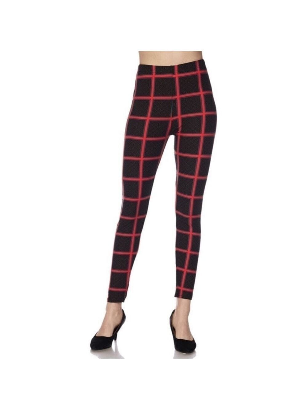 LEGGINGS DEPOT BROWN & Red Plaid Print Full length Leggings Size 12 NWT